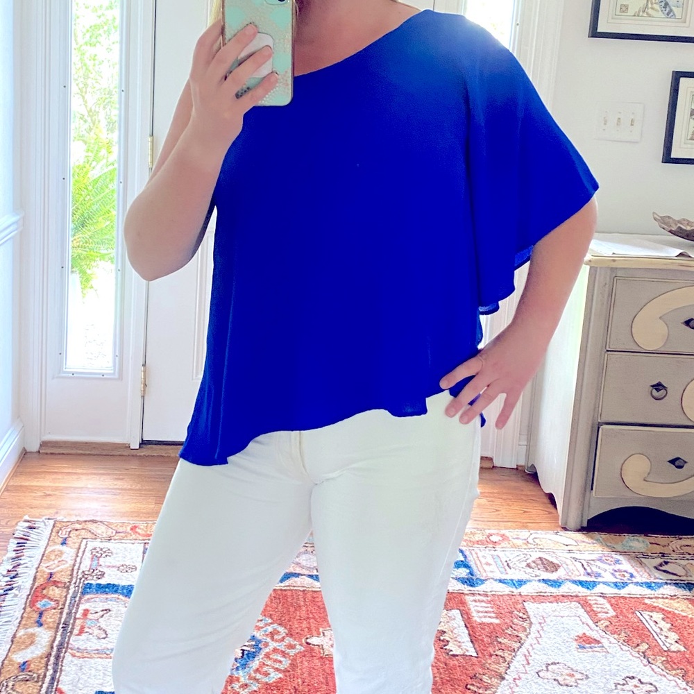 One Shoulder Flowy Royal Blue Top